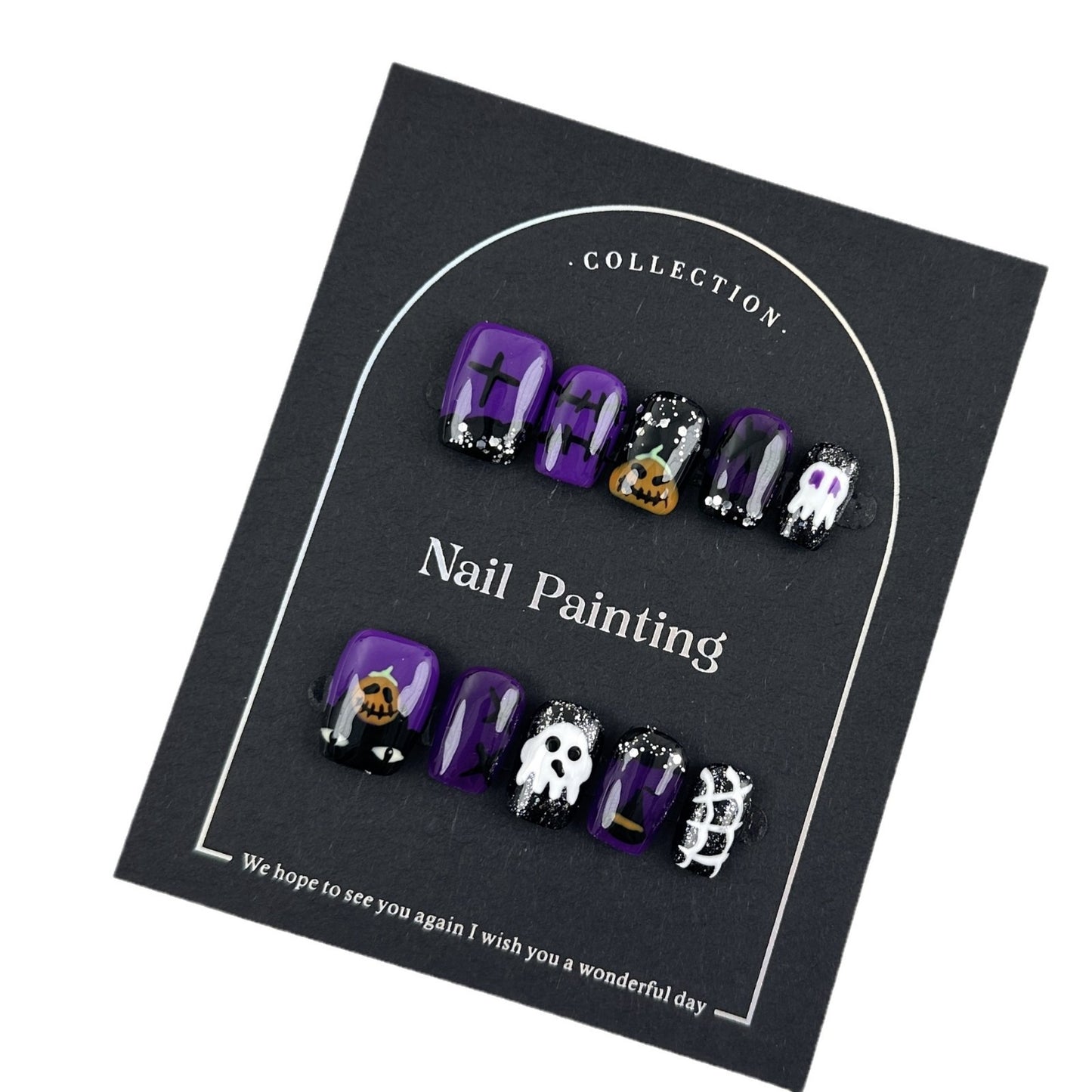 Purple Halloween Cute Ghost Wear Nail Tip High Sense Nail Stickers Cross-Border Factory Straight Hair Short Nail