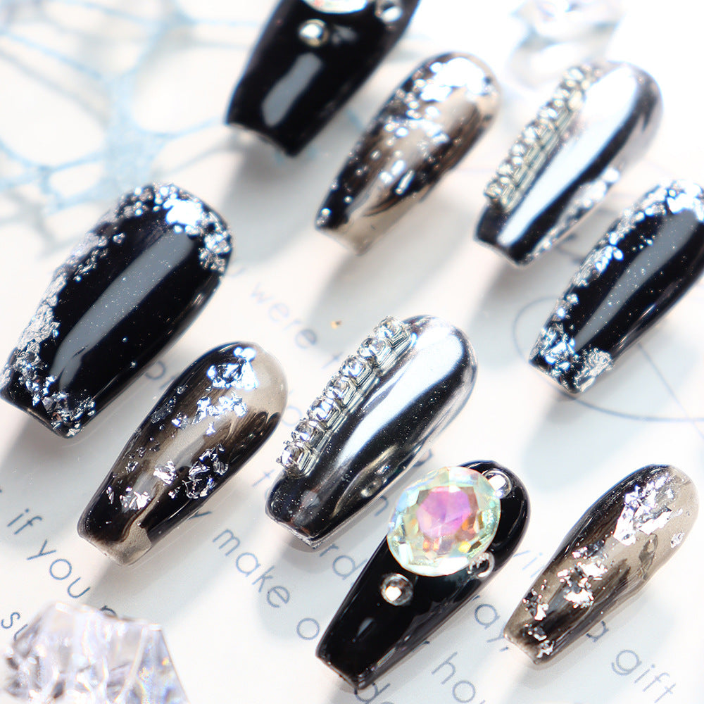 New Style Wear Armor Diamond Style Flashing Mid-Length Night Elf ins Dark White Fake Nail Tip UV Nail Beauty