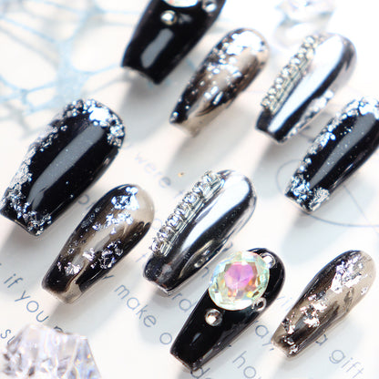 New Style Wear Armor Diamond Style Flashing Mid-Length Night Elf ins Dark White Fake Nail Tip UV Nail Beauty