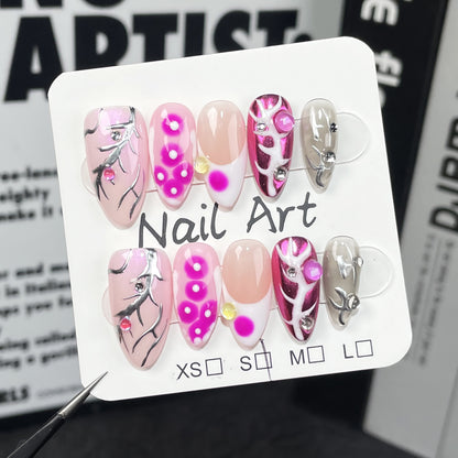 European and American Hot Girls Hand-Painted Metal Hand-Painted Irregular Blooming Almond Nail Wearable Nail Sticker Wholesale