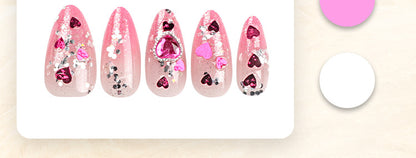 Pink Gradient Wear Nail Polish Piece Love Gem Glitter Nail Sticker Light Luxury Silver Paillette Nail Patch Wholesale