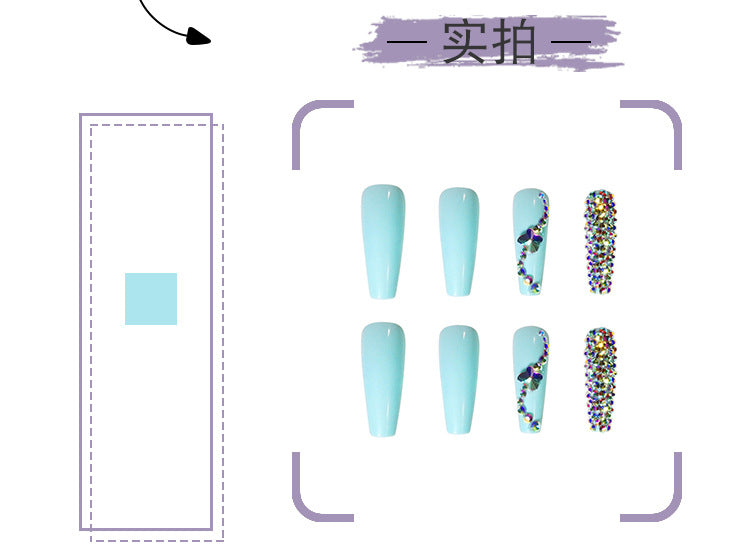 Wearing Nail Full Diamond Series Manicure Tiffany Blue Nail Patch nails Exclusive for Cross-Border Wear Armor Wholesale