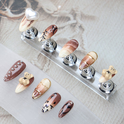 Hot Selling Nail Sticker High-Grade Autumn and Winter Sweet Cool Hot Girl Style Ice Cream Cream Bear Hand Painted Leopard Print Gradient Wear Armor