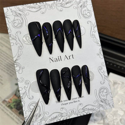 Cross-Border Europe and America ins Wind Dark Wind Long Tip Handmade Wear Nail Frosted Three-Dimensional Simulated Snakes Nail Tips Patch