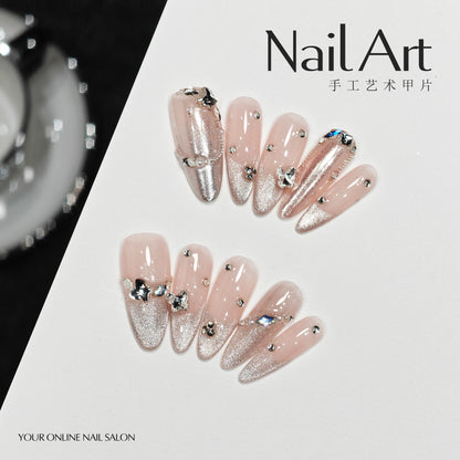 Handmade Wear Armor High Sense Autumn and Winter Cat Eyes White Cute Butterfly Nail Stickers Handmade Fake Nail Tip