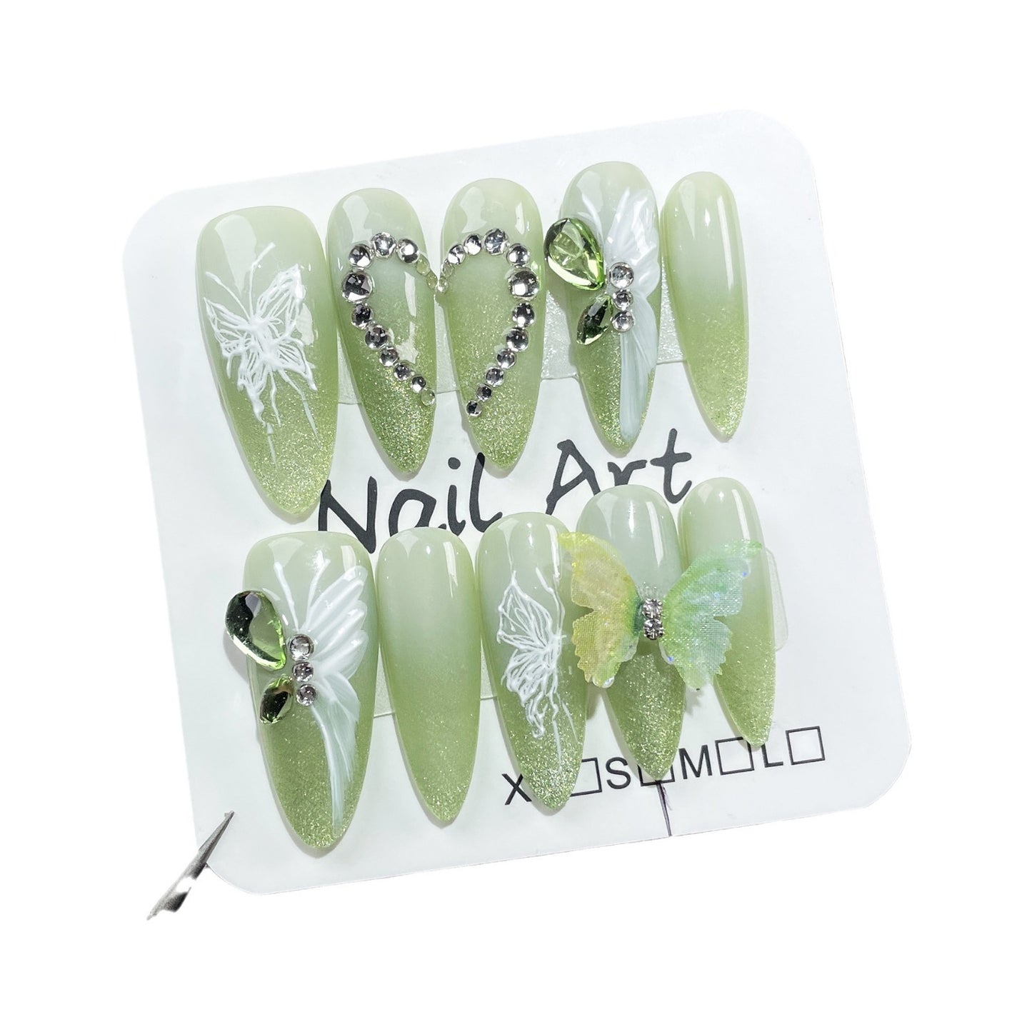 Summer Fresh Hand-Worn Nail Spray Gun Gradient Relief Butterfly Mid-Length Nail Stickers Wearable Nail Sticker