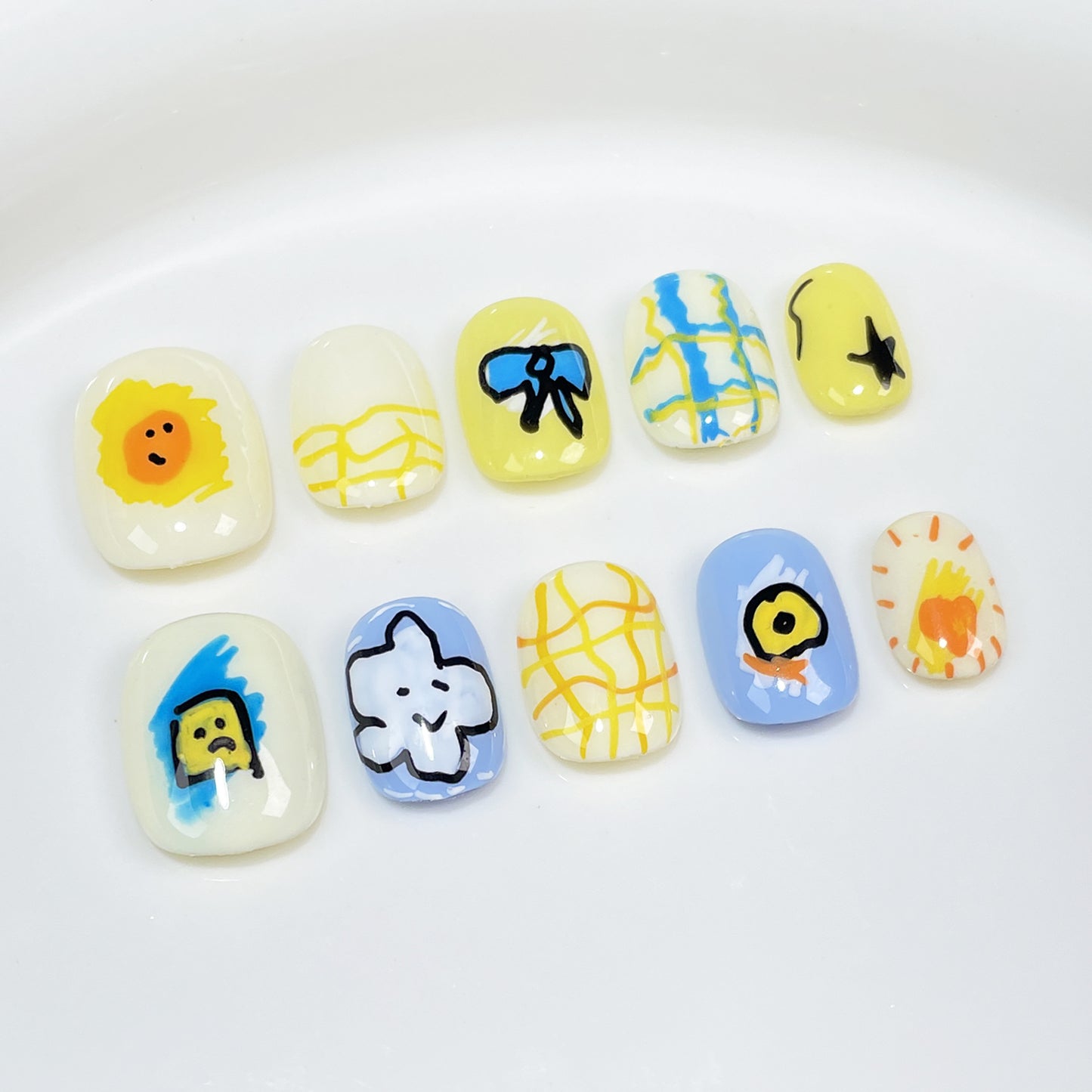 【Dyed Nail】Cartoon Cute Handmade Wear Nail Children's Fun Hand-Painted Wearable Fake Nail Patch Wholesale