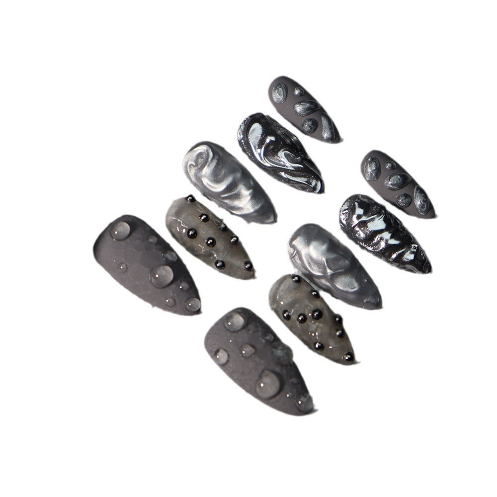 New Nail Beauty Patch Wear Armor Advanced European and American Silver Gray Mysterious Galaxy Outer Space Water Epoxy Fake Nail Tip