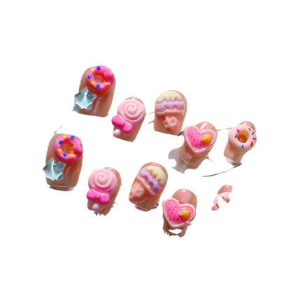 Hot Sale Nail Stickers Wear Armor Short Summer Cartoon Lollipop Donut Ice Cream Cute Wind Fake Nail Tip