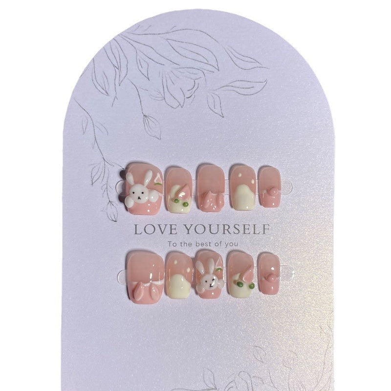 【Happy Rabbit】Hand-Painted Bunny Cartoon 3D Cute Girly Style Hand-Painted Nail Stickers