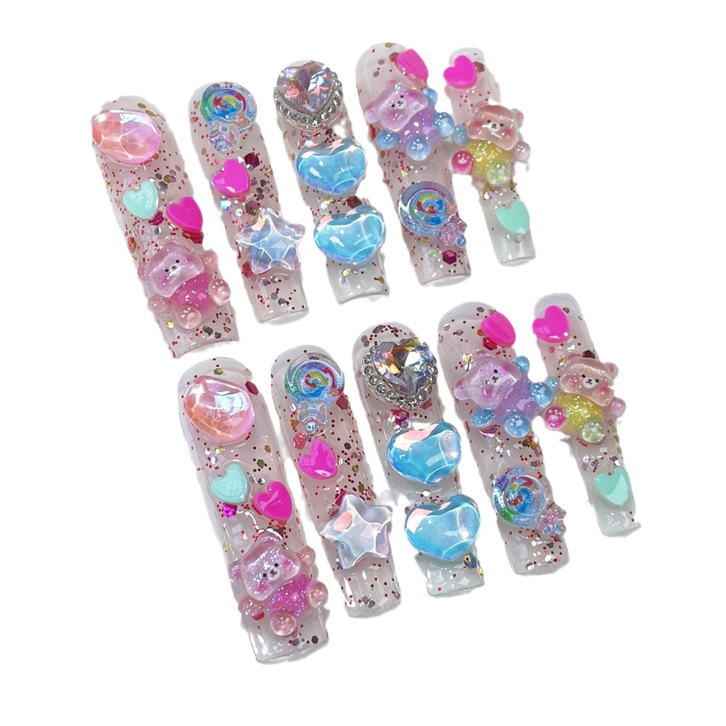 European and American Mid-Length Water Pipe Nail Stickers Flash Ice Transparent Hot Girl Hand-Worn Armor Cross-Border Export Fake Nails Wholesale