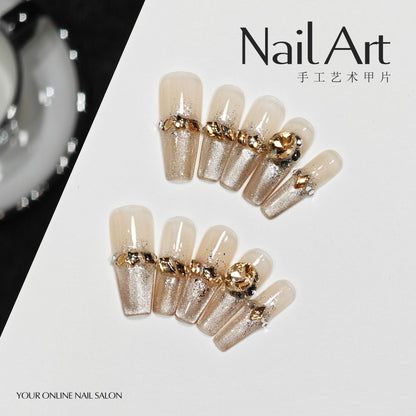 Handmade Wear Armor High-Grade White French Cat's Eye Rhinestone Galaxy the Left Dream Handmade Nail Stickers Fake Nails