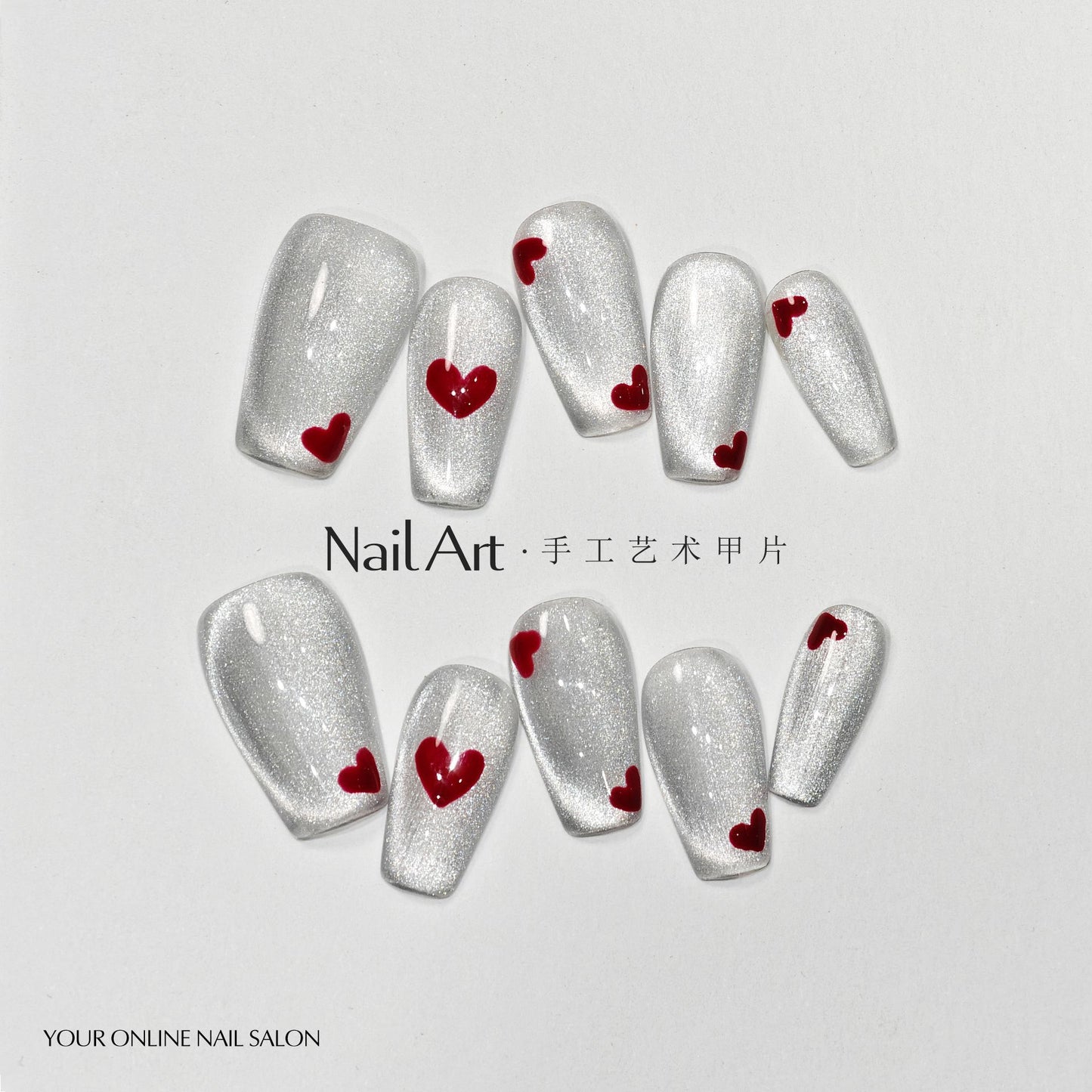 Handmade Wear Nail Tip Handmade High Sense ins Wind Cat's Eye Ice Penetration Heart-Shaped Short Nail Stickers Fake Nails