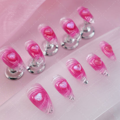 New Handmade Wear Armor Heart Blush Smudges Dream Rose Red Epoxy Advanced All-Match White Nail Stickers