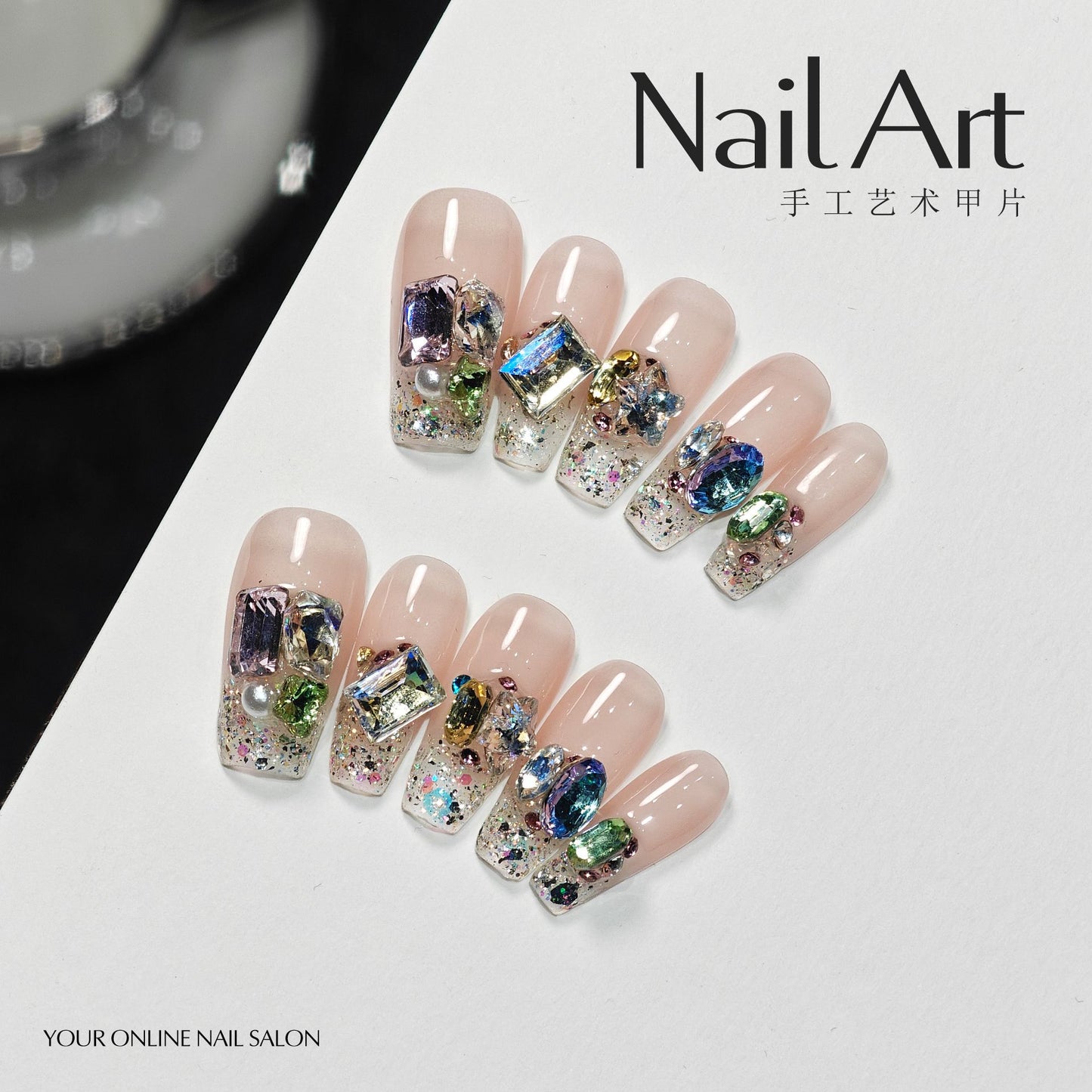 Handmade Wear Hand-Made High-Grade Nail Flash Colorful Crystals Nail Tip Candy Summer Ice Transparent Dopamine Light Luxury