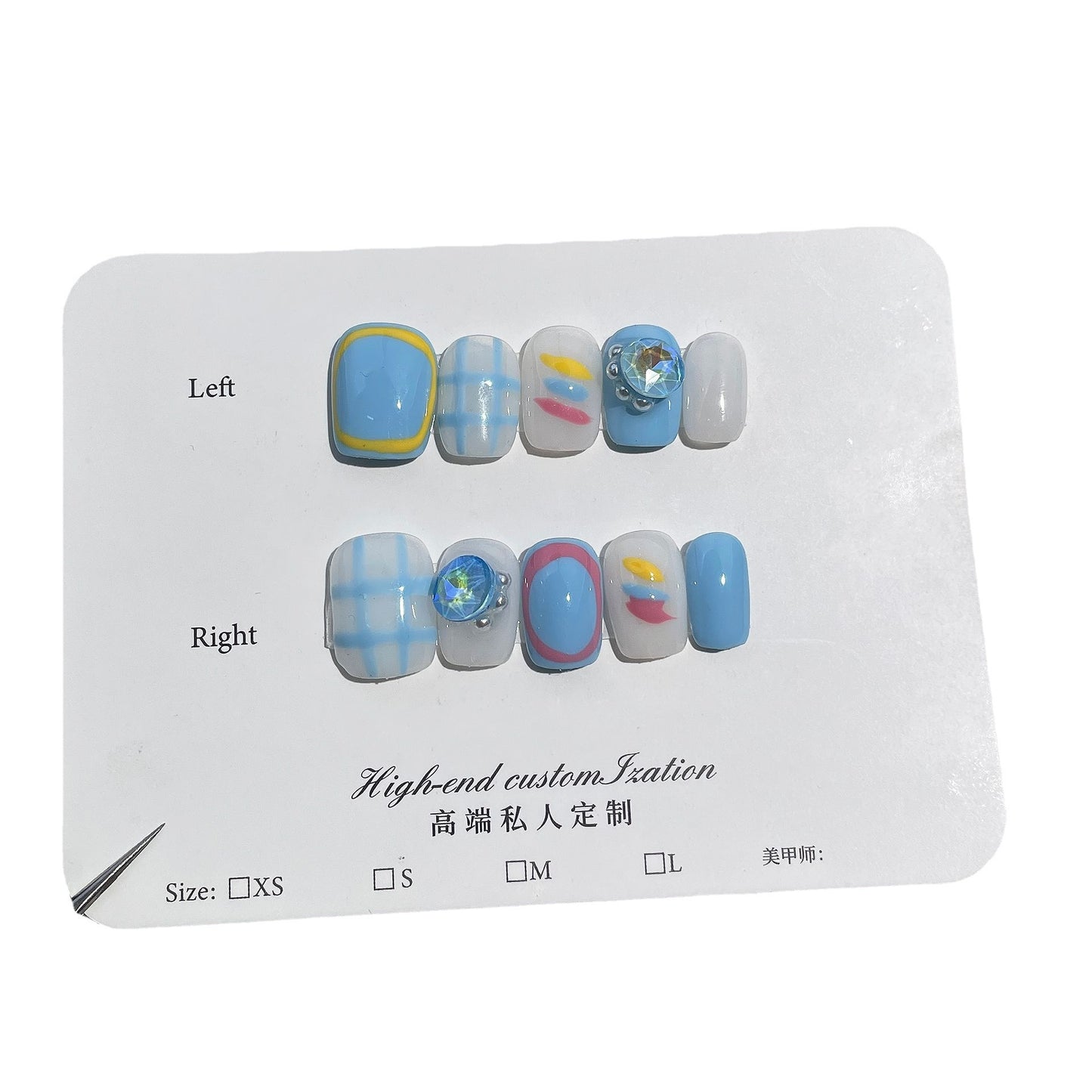 Painted Plaid Hand-Worn Nail Finished Thai Plastic Style Simple Short Nail Stickers Wearable Nail Sticker