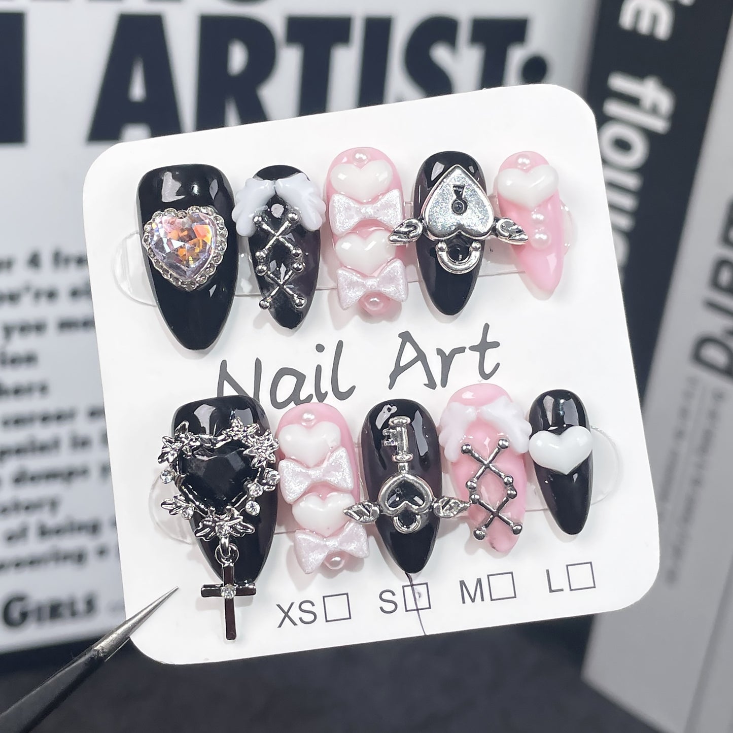 Hand-Worn Armor y2k Millennium Hot Girl Style Black Pink Cool Finished Nail Beauty Patch Europe, America, Japan and South Korea Fake Nails