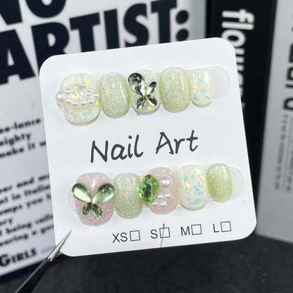 Handmade Wear Nail New Olivine Summer Fresh White Cute Short Manicure Wearable Nail Sticker