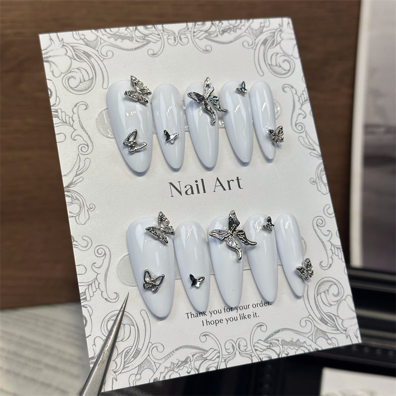 Cross-Border Best Seller in Europe and America Long Almond Handmade Wear Nail Butterfly Wear Manicure Fake Nails Wholesale Removable Piece