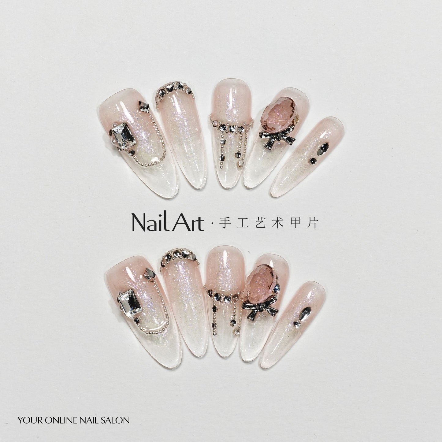 Handmade Wear Armor High-Grade Ice-Permeable Gradient Nail Stickers Alice Wonderland Handmade Fake Nail Tip Wholesale