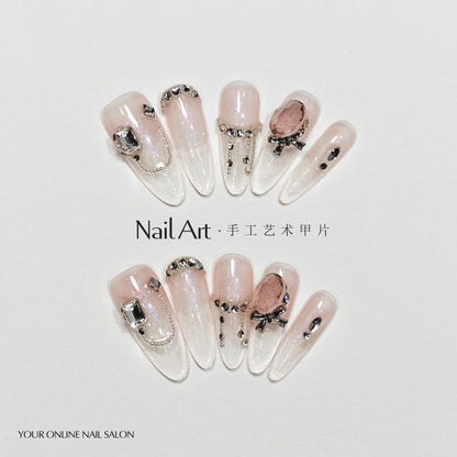 Handmade Wear Armor High-Grade Ice-Permeable Gradient Nail Stickers Alice Wonderland Handmade Fake Nail Tip Wholesale