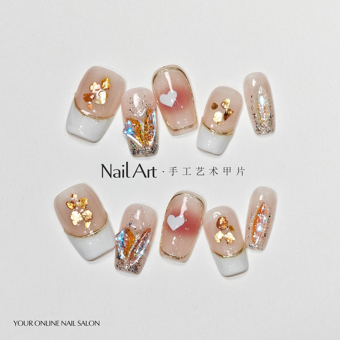 Handmade Wear Nail French Love Smudges Short Manicure Students Summer High Sense Fake Nails Wholesale Nail Tip