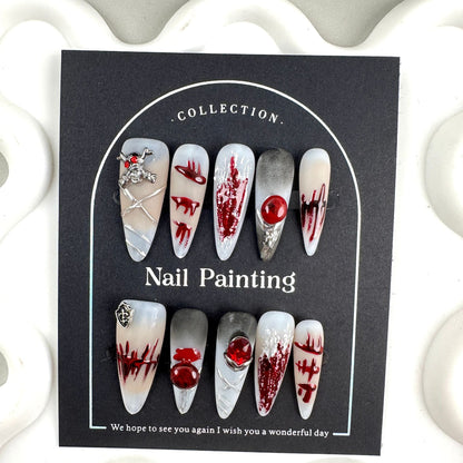 Wansheng Style Exaggerated Europe and America Cross Border Wear Nail Tip High-Grade Summer Handmade Nail Stickers Hand-Painted