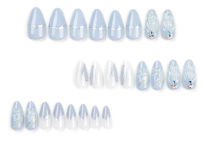 Cross-Border Hot Selling Wear Nail Polish Finished Products Wholesale Cold Color Pallete3D Water Drop Shell Nail Art Almond Fake Nails