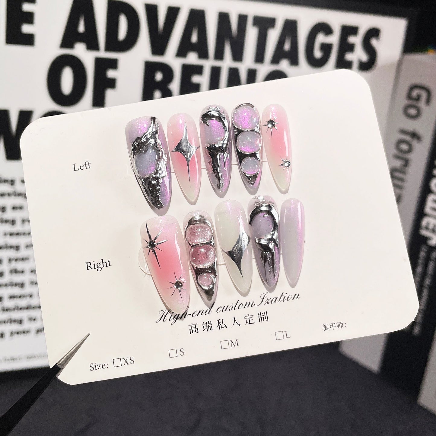 Handmade Wear Nail Niche Hot Girl Sweet Cool Metal Three-Dimensional Nail Stickers Aurora Blush Wearable Nail Sticker