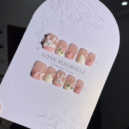 【Happy Rabbit】Hand-Painted Bunny Cartoon 3D Cute Girly Style Hand-Painted Nail Stickers