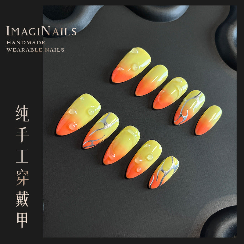 Hot Selling in Europe and America3D Three-Dimensional Carved Almond Nail Pure Hand-Worn Nail Piece