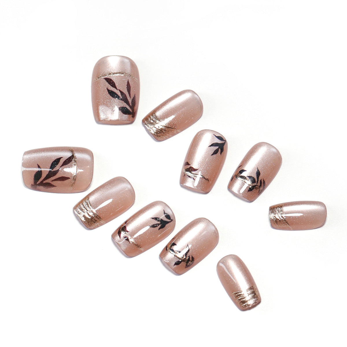 Nude Pink Cat Eye Wear Nail French Bronzing Nail Polish Cross-Border Hot Selling Leaves Nail Tip press on nails