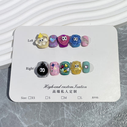 Candy-Colored Cartoon Cute Handmade Wear Nail Children's Funny Little Eyes Sweet Cool Nail Stickers Wearable Nail Sticker