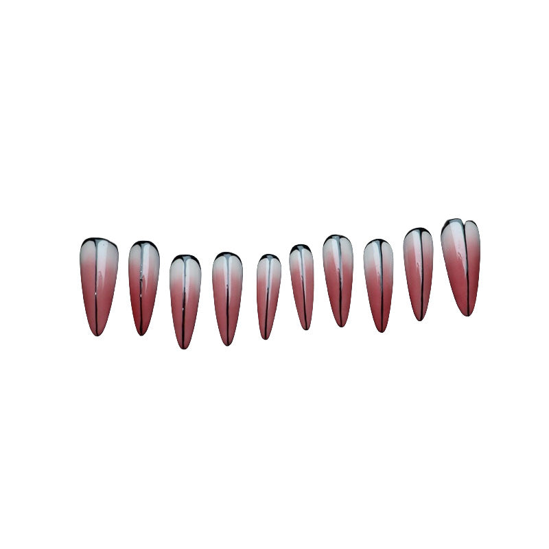 New Japanese Style Wear Nail Tip High-Grade Dark Red White Halloween Gradient Coloring White Phototherapy Fake Nail Tip