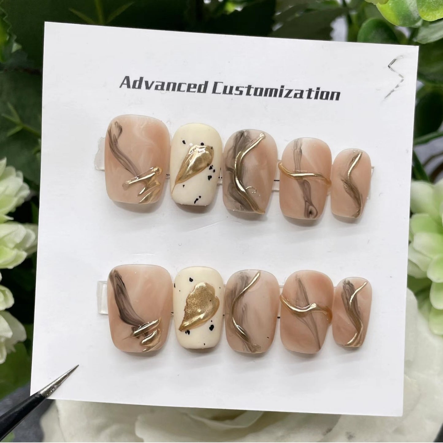 Hand-Made Wear Nail Maillard Ice Transparent Frosted Smudges Hand-Painted High-Grade Wear Finished Nail Beauty Manicure Small and Short Nail