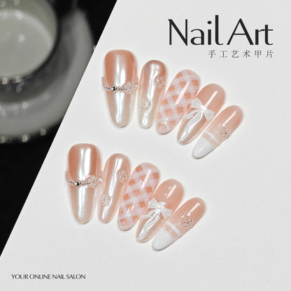 Handmade Wear Nail High-Grade Summer Aurora Hand-Made Manicure Fake Nails Gold Foil Donghai Nail Tip Wholesale