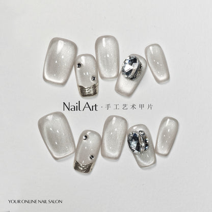 Handmade Wear Armor High-Grade Summer ins Wind Nail Tip French Cat Eye Nail Stickers Short Fake Nails Handmade