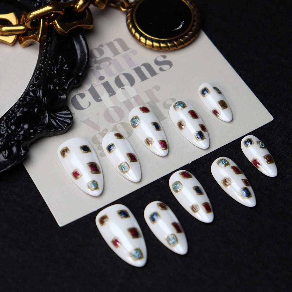 Hot Selling Handmade Wear Armor ins Xiaohongshu Colorful Mosaic Ornament Wear Nail Nail Sticker Patch