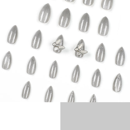 Wear Nail Tip Silver Glitter Metal Bow Nail Sticker Finished Detachable Nail Tip press on nails