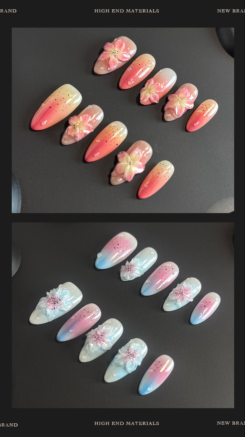 Hot Selling in Europe and America3D Three-Dimensional Carved Almond Nail Pure Hand-Worn Nail Piece