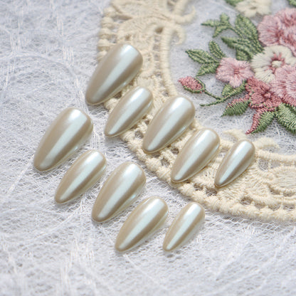 European and American Simple Porcelain White Wear Armor Thin and Glittering Solid Color Almond a White Handmade Nail Stickers