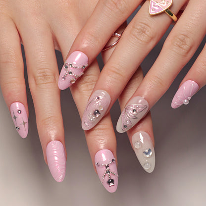 Sweet Pink XINGX Nail Art3D Marine Shell Wear Armor Three-Dimensional Butterfly Rhinestone Nail Tip fake nails