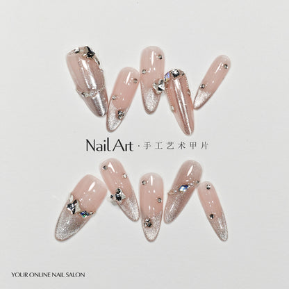 Handmade Wear Armor High Sense Autumn and Winter Cat Eyes White Cute Butterfly Nail Stickers Handmade Fake Nail Tip