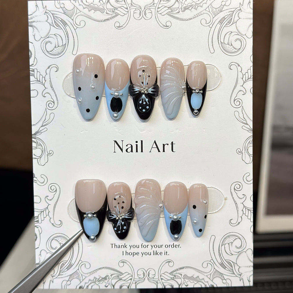 New European and American Handmade Wear Nail Stickers Three-Dimensional Carved Epoxy French Almond Nail Popular Cross-Border Fake Nails