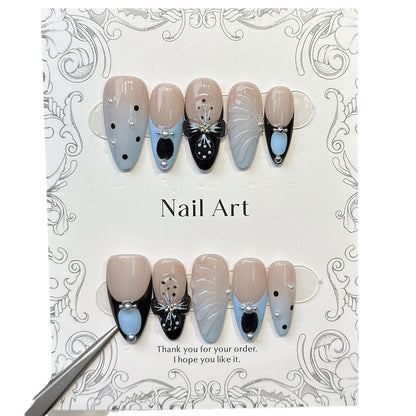 New European and American Handmade Wear Nail Stickers Three-Dimensional Carved Epoxy French Almond Nail Popular Cross-Border Fake Nails